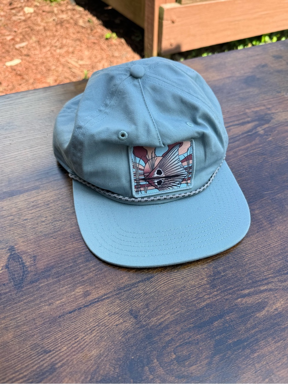 PFG Hardly worn - Light Sage Green Rope-Trim Snapback Cap with Graphic Patch